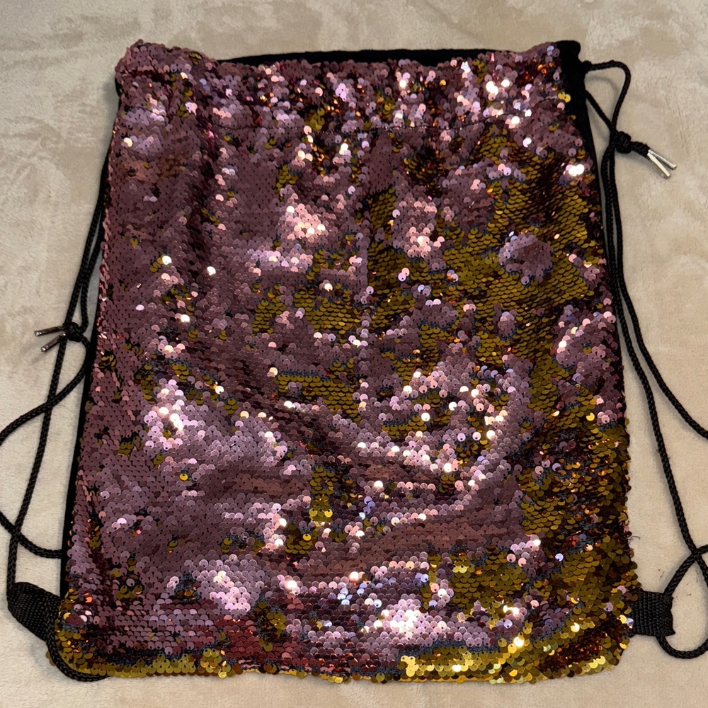 Sequin Drawstring bag - Pink and Gold